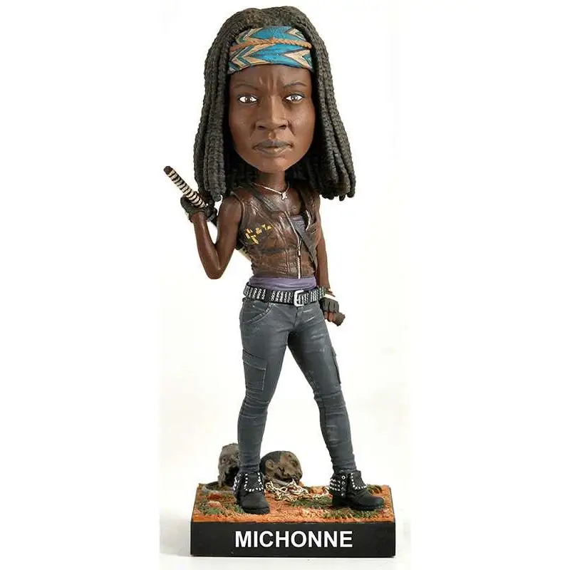 Walking Dead Michonne bobblehead med flätat hår och läder väst