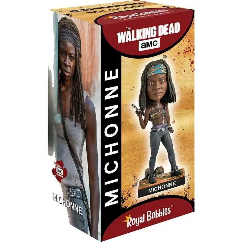 Walking Dead Michonne bobblehead i brunt läder och blå jeans med katana