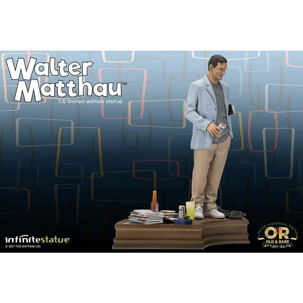 Begränsad 1:6 Walter Matthau-statett i ljusblå kavaj, grå skjorta och beige byxor på detaljerad bas