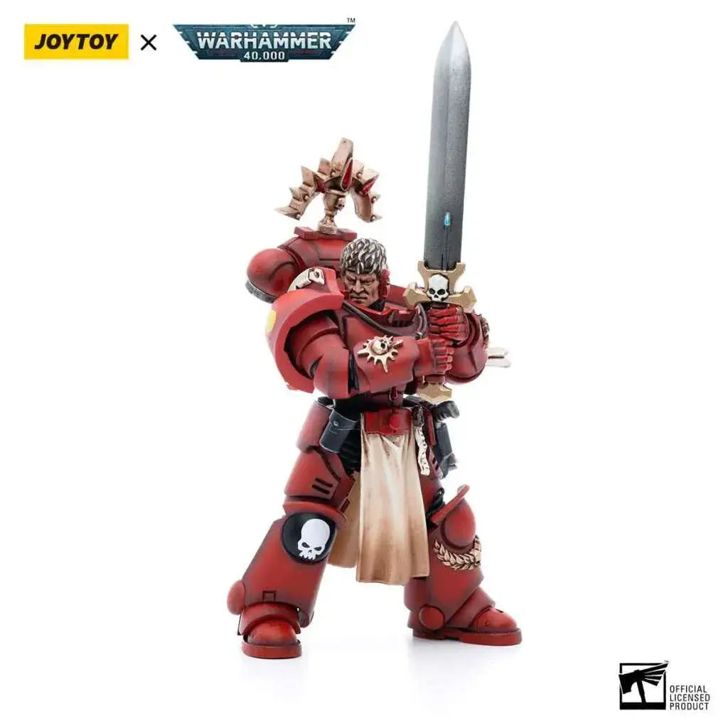 Röd rustad Blood Angels Paragon of Baal-figur med svärd och skallemotiv