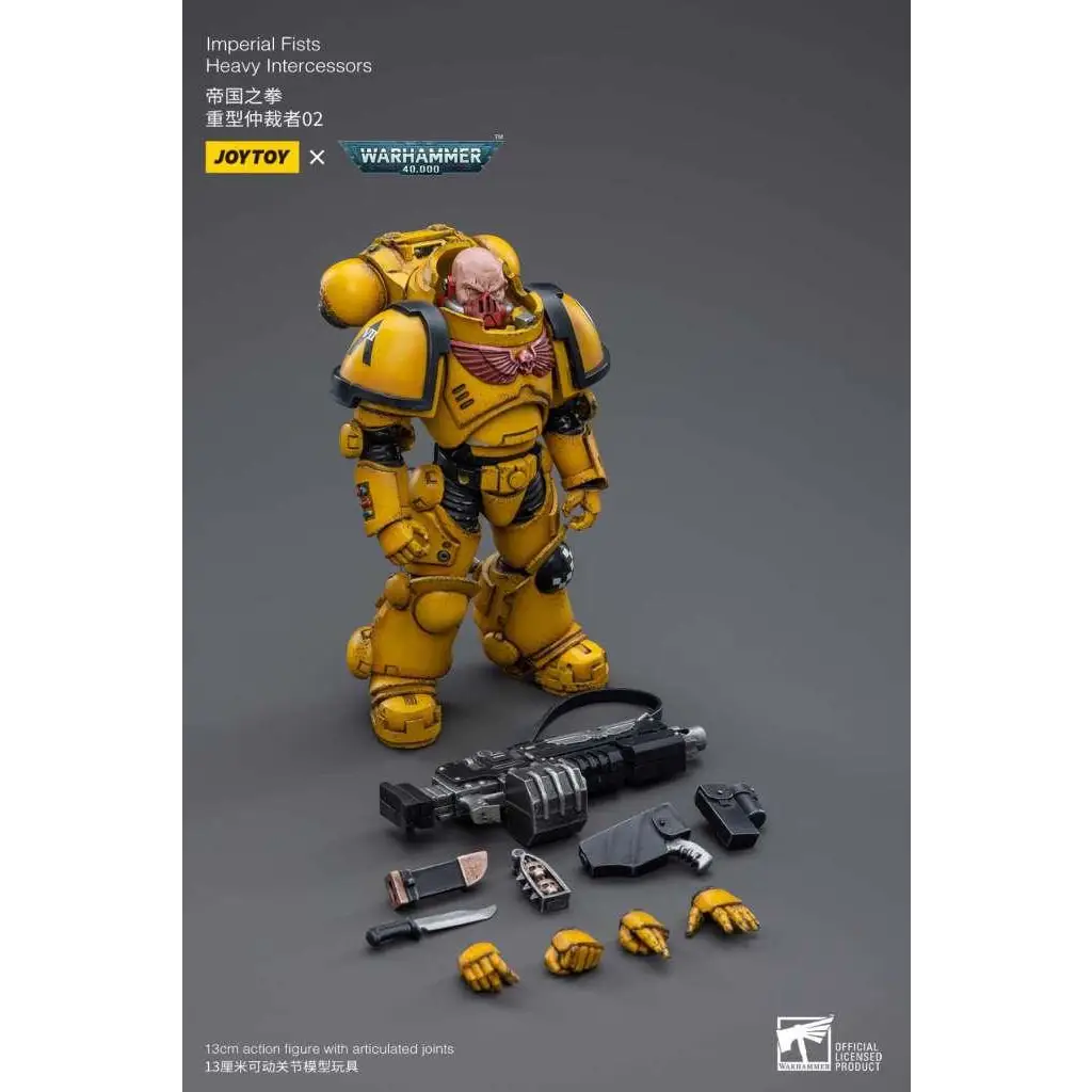 Gul pansrad Warhammer 40,000 Imperial Fists tung intercessor actionfigur i svart och rött