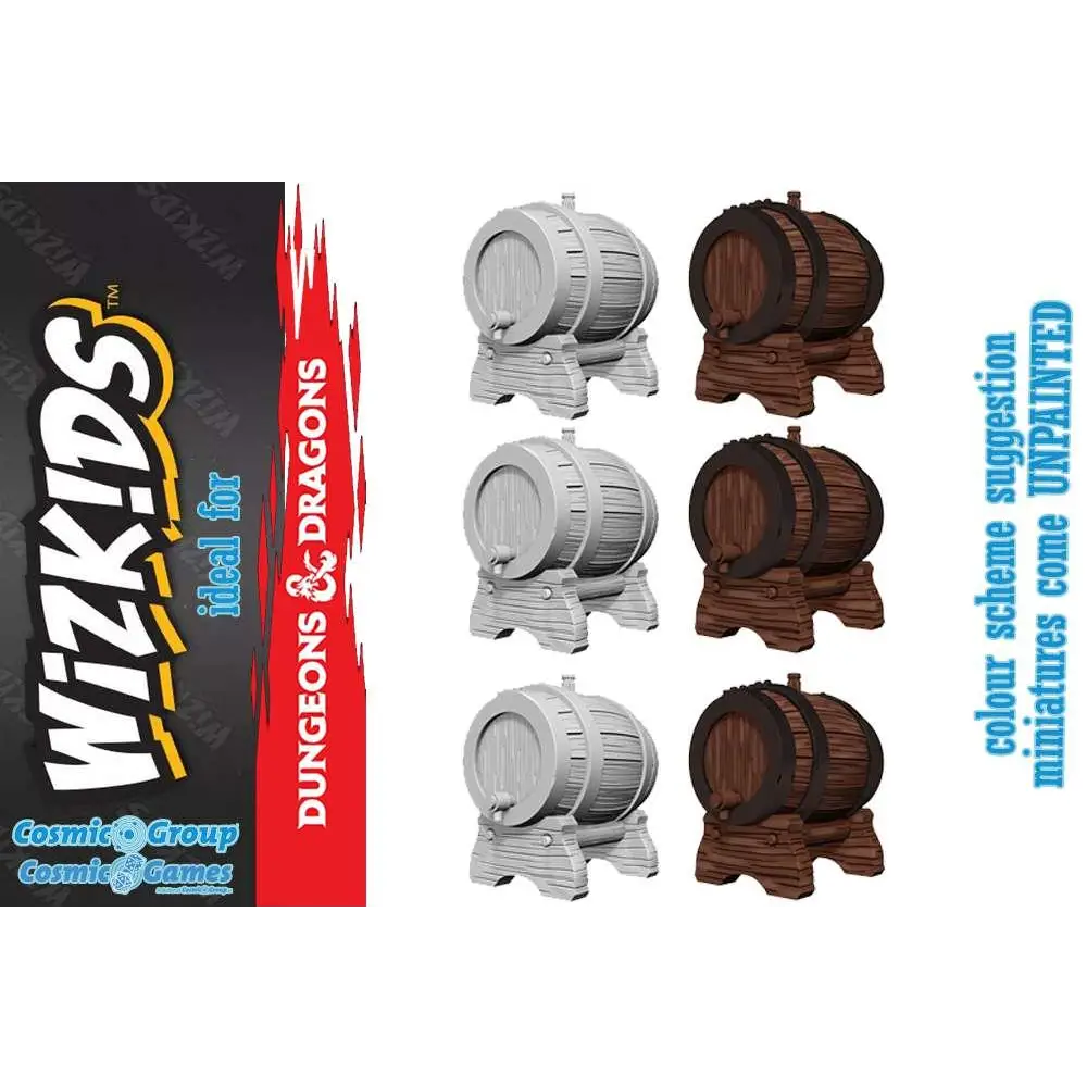 Omålade trähälor i miniatyr för Dungeons & Dragons, detaljerade stavar och metallband