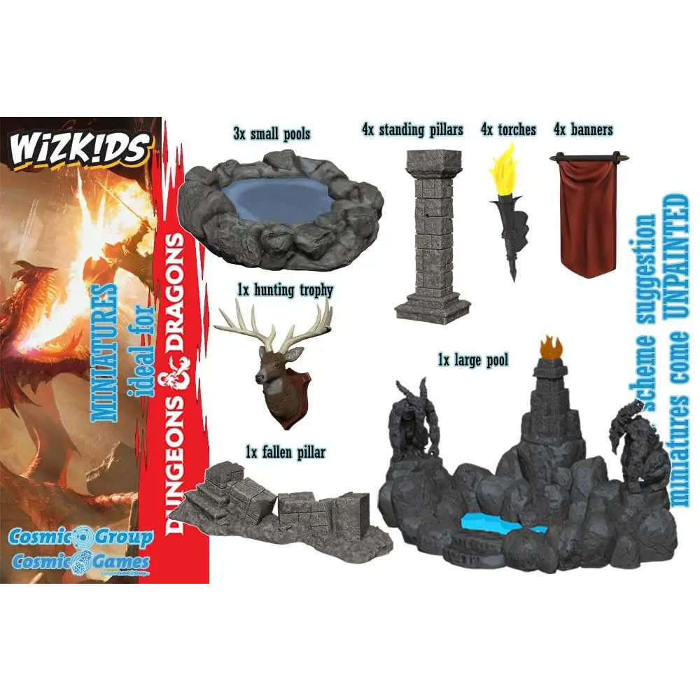 Mörkgrå stenminiature för WizKids Um Pools & Pillars Set med central pool
