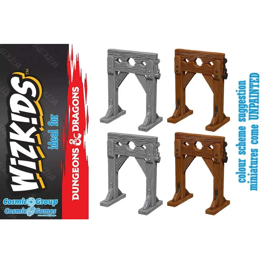Grå och brun träliknande giljotin-modeller för bordspel från WizKids