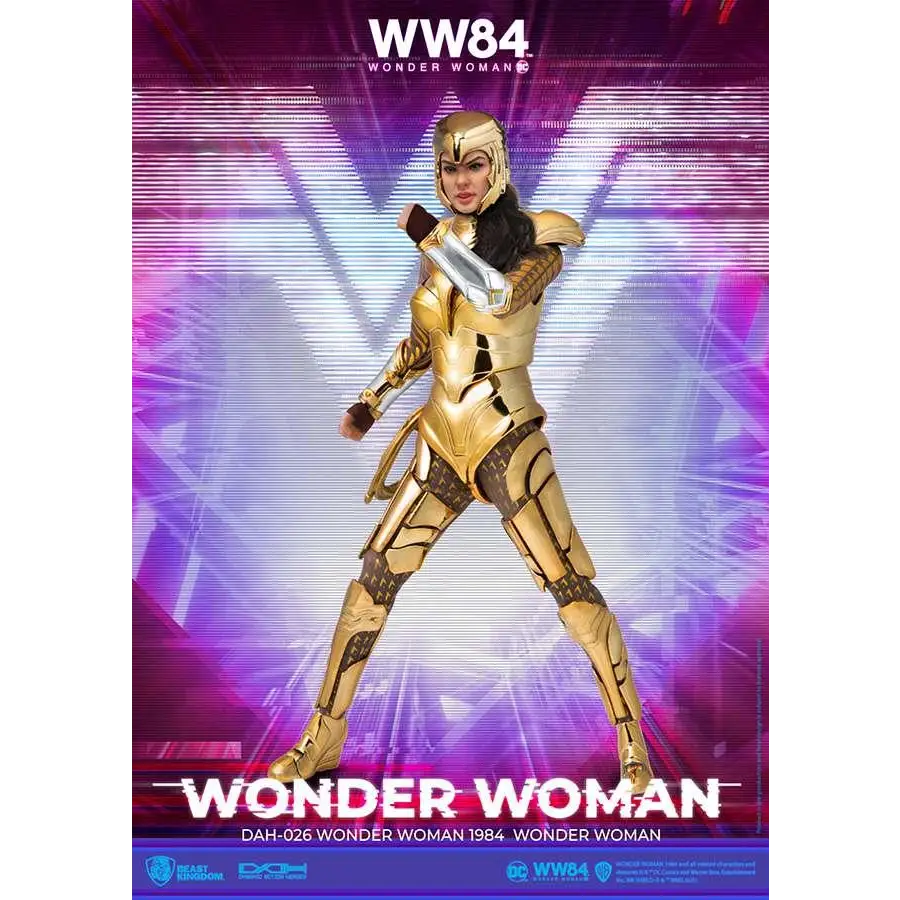 Gyllene rustade Wonder Woman-figur från WW84-filmen med metallisk finish
