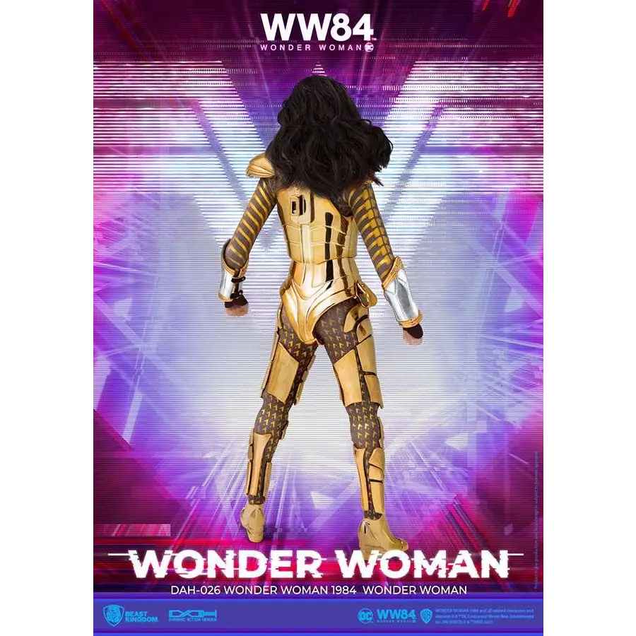 Gyllene rustade Wonder Woman-figur från WW84-filmen med metallisk design
