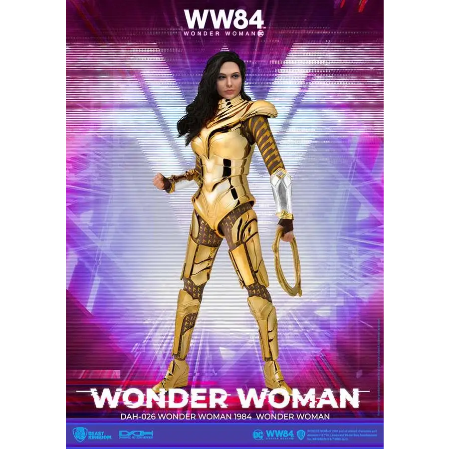 Gyllene rustade Wonder Woman-figur i WW84 med guld och brun dräkt