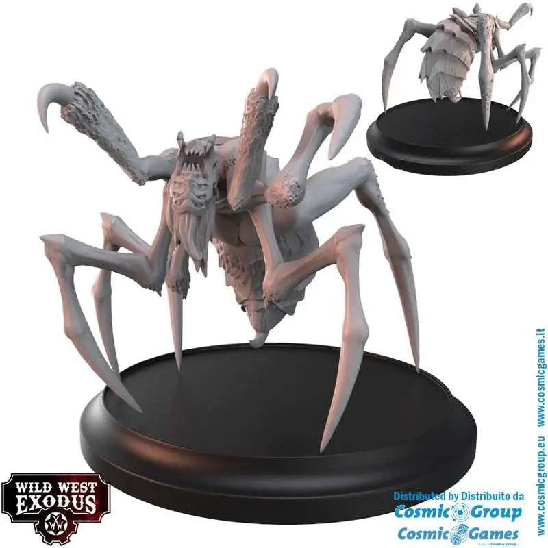 Grå, detaljerad miniatyrspindel med ledade ben från WWE Dark Nation Posse-set