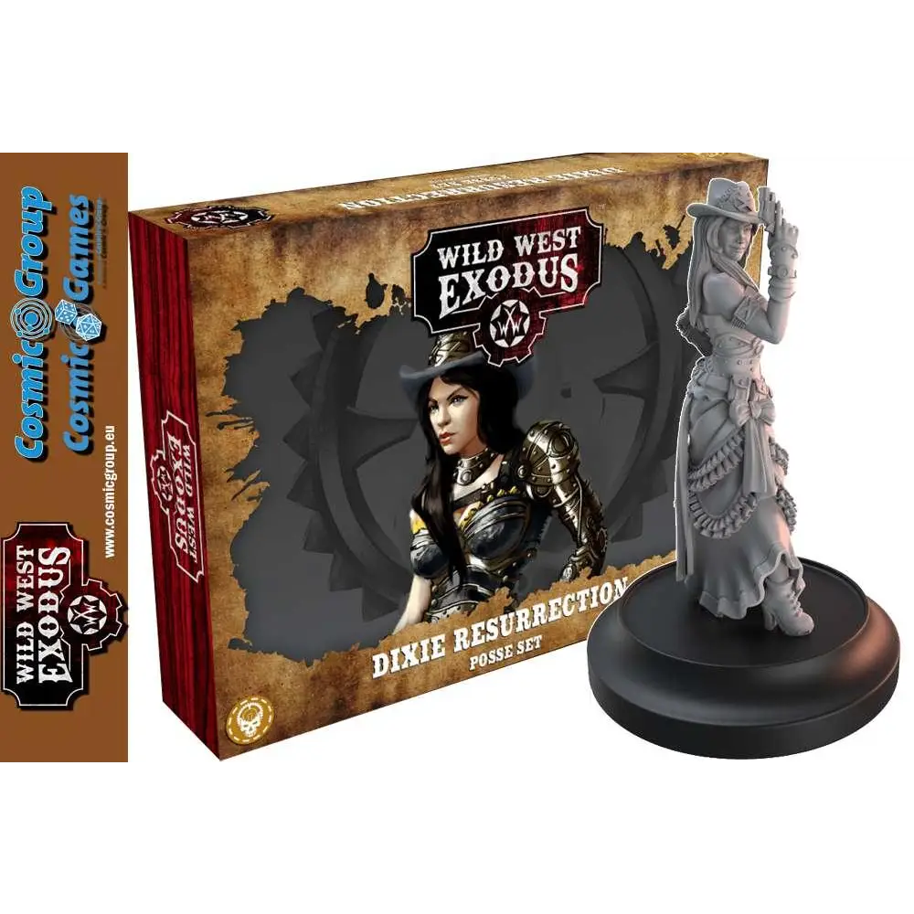 Grå resinminiatyr av kvinnlig bandit i västerndräkt på svart bas, WWE Dixie Resurrection Posse