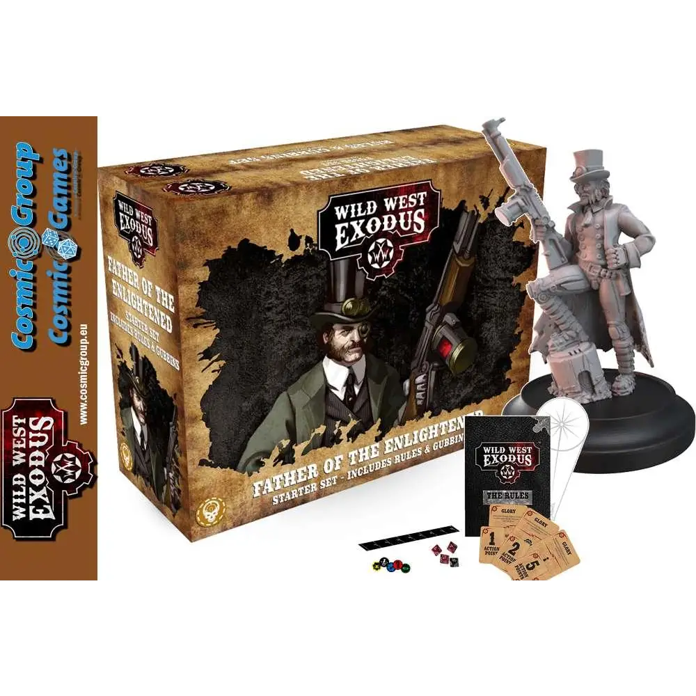 Fadern till de upplysta startset för Wild West Exodus, steampunk-figur i grå resin med topp-hatt