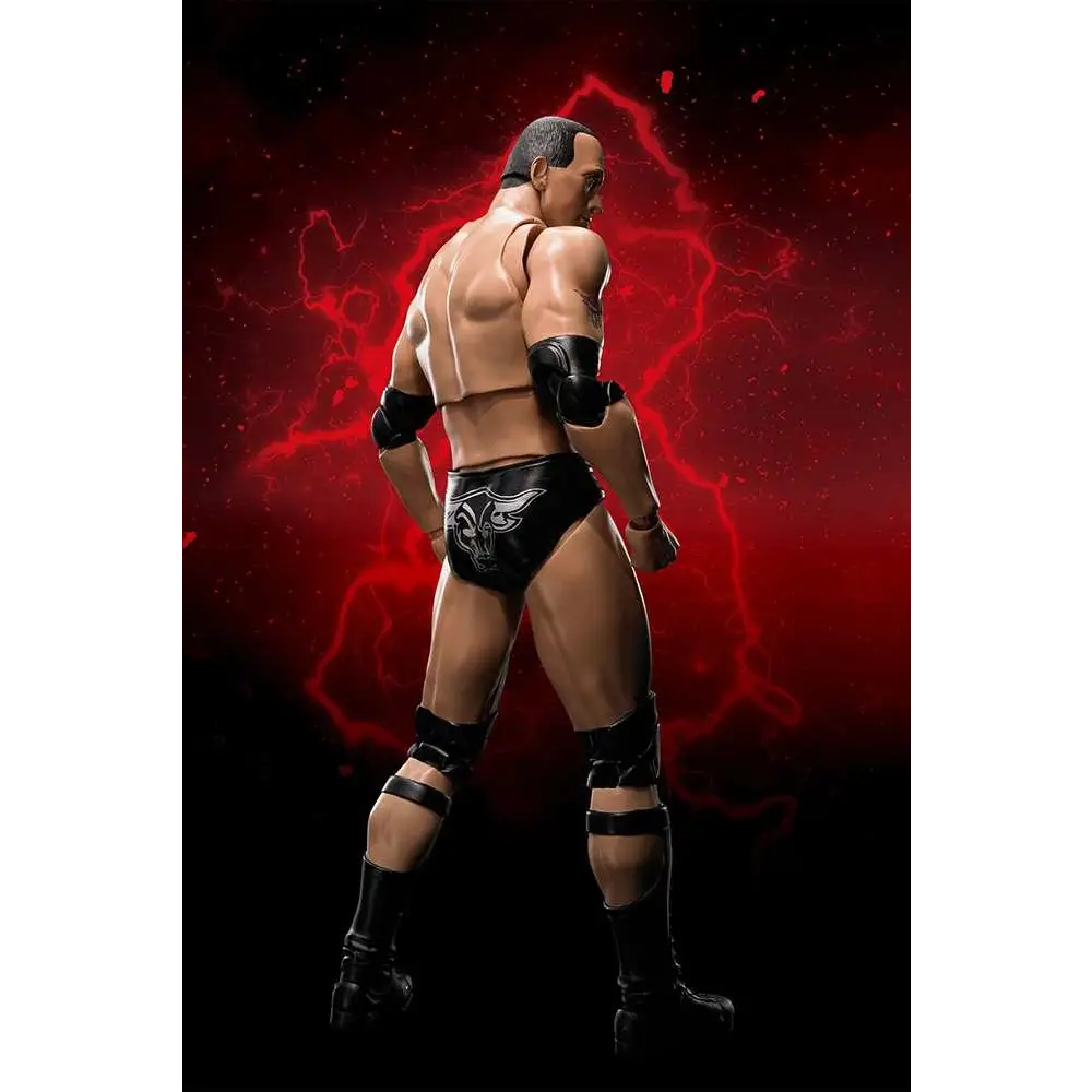 Svart brottningsbyxa med vit vingad logotyp på ryggen från The Rock WWE-figur