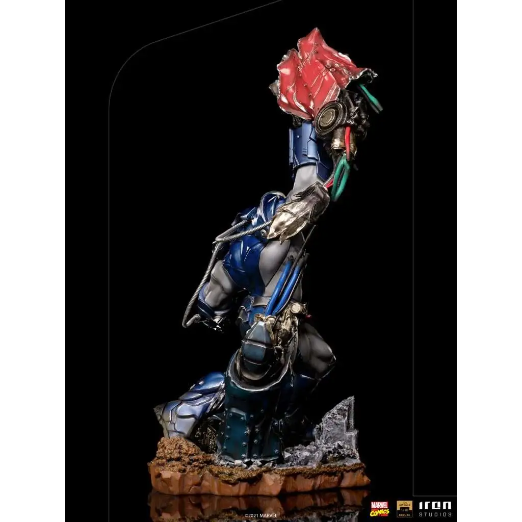 Iron Studios detaljerad staty av Thanos i blå och silverrustning med krossad röd Infinity Stone, X-Men Apocalypse Deluxe 1/10