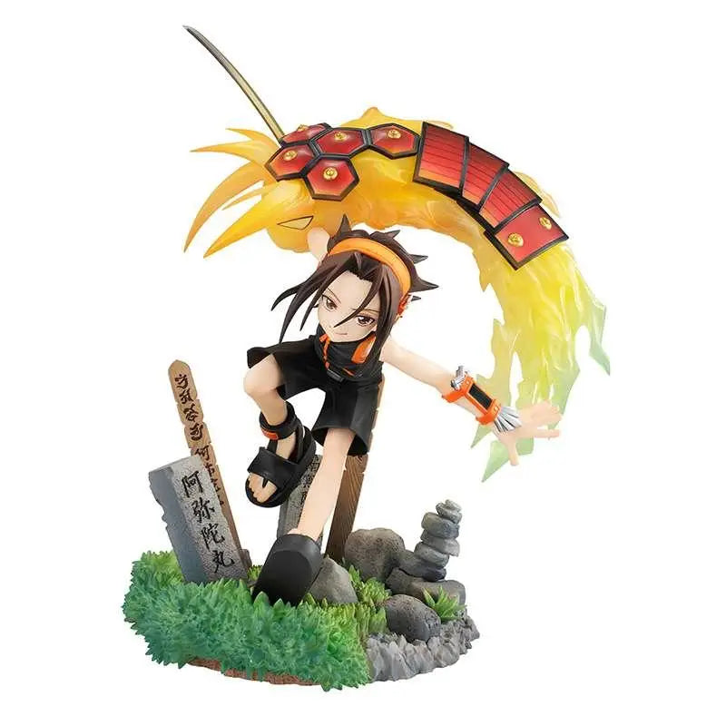 Yoh Asakura Shaman King staty med svart orange figurin och svärd
