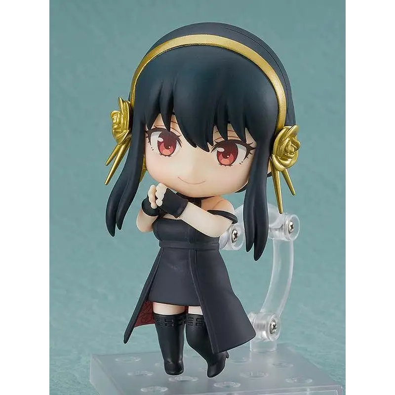 Yor Forger Nendoroid i svart och guld, chibi-animefigur med röda ögon