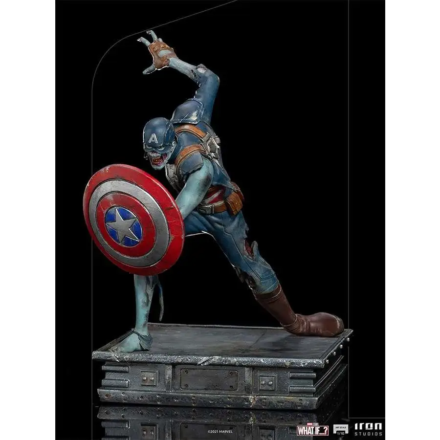 Zombie Captain America 1/10 Art Scale Statue i blå-grå dräkt med röd-vit-silver sköld